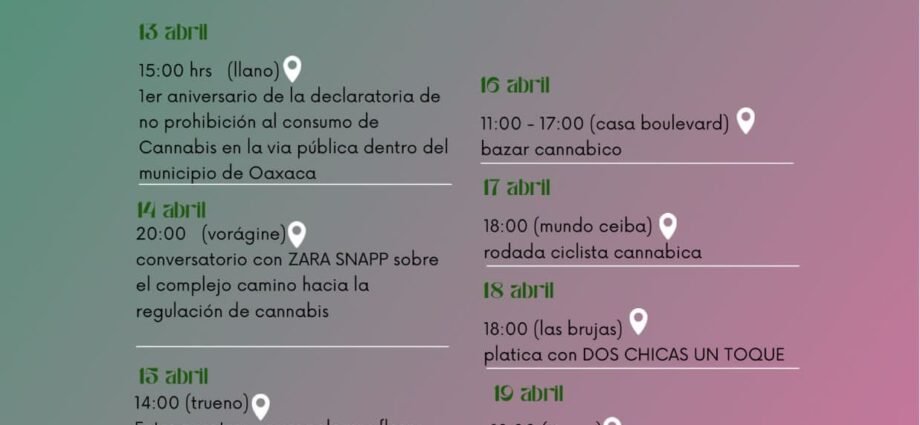 Jornadas de la Mari Juana en Oaxaca, del 13 de abril al 20 de abril.